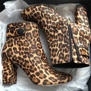 Ann Taylor Animal Print Stacked Heel Booties